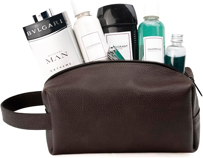 Leather Toiletry Bag for Men – Water Resistant Travel Dopp Kit - Premium Full Grain Leather Cosmetic Case- Perfect Gifts for Him - Mens Toiletry Bag (Chocolate) - Image 5