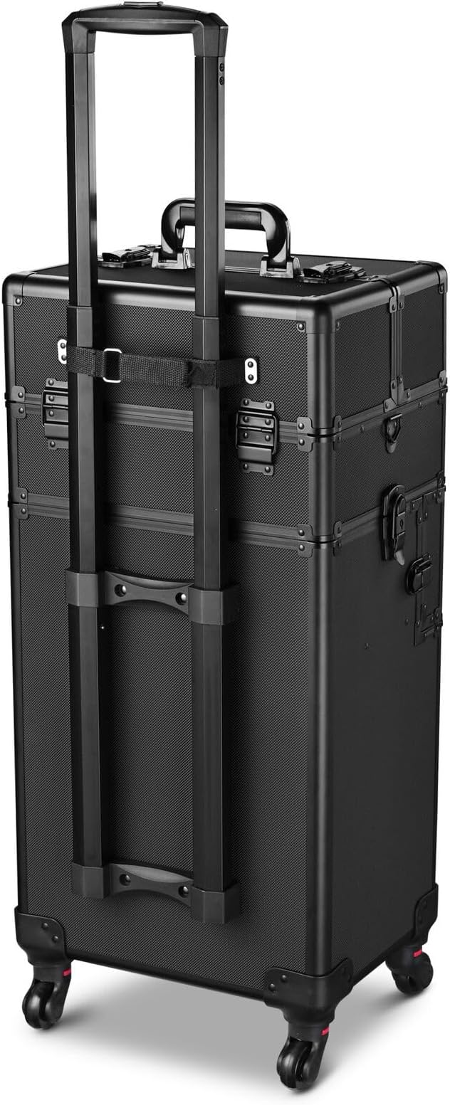 Pro Makeup Rolling Beauty Cosmetic Customizable Train Case Storage Compartment with Wheels and Telescoping Handle and Strap (Black) by Unknown