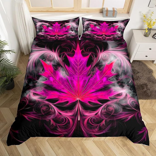 Cannabis Leaf Comforter Cover Purple Marijuana Decor Duvet Cover Boho Exotic Marijuana Weed Leaves Hippie Bedding Set for Adult Women Girls Bohemian Purple Trippy Leaves Soft Luxury Bedspread, Queen by Erosebridal