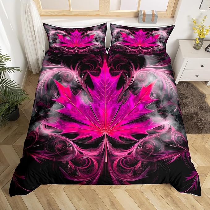 Cannabis Leaf Comforter Cover Purple Marijuana Decor Bedding Set Boho Exotic Marijuana Weed Leaves Hippie Duvet Cover for Adult Women Girls Bohemian Purple Trippy Leaves Soft Luxury Bedspread, Full by Erosebridal