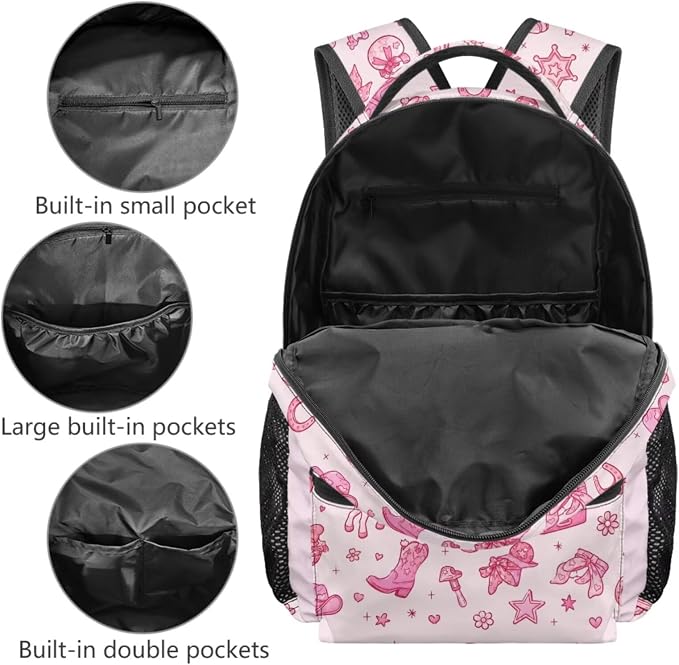 Floral Cowgirl Horse Girls Backpack Set 4-Piece, Waterproof Lightweight School Bag with Insulated Lunch Box & Pencil Case, Cute Western Bookbag Back to School - Image 3