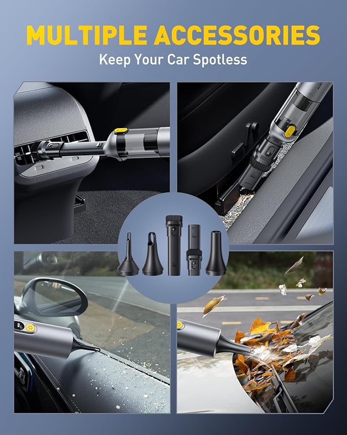 AUXITO Car Vacuum Cleaner - Portable Handheld Vacuum Cleaner 14000Pa Suction Power, Blow & Suction 2 in 1 Mini Vacuum Cleaner Hand Held Vacuum for Car, Home, Pet, Office, Gifts for Men (Silver)