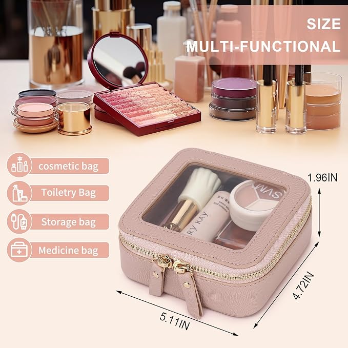 Pinkmik Small Makeup Bag Mini Clear Cosmetic Makeup Case & Toiletry Bag with Zipper Women's Purse Organizer & Car Essentials (Pink, MINI) | Clear Cosmetic Case, Zipper Closure, Purse Organizer, Car Essentials - Image 3