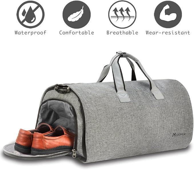Modoker Convertible Garment Bag with Shoulder Strap, Carry on Garment Duffel Bag for Men Women - 2 in 1 Hanging Suitcase Suit Travel Bags, Grey - Image 4