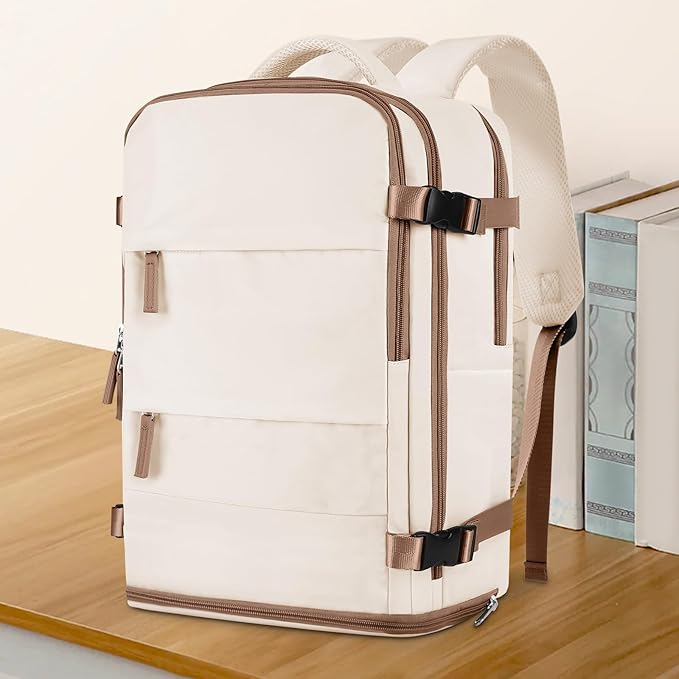 coowoz Travel Backpack For Women Men,Carry On Backpack,Hiking Backpack Outdoor Sports Rucksack Casual Daypack travel essentials(Beige Brown) - Image 2