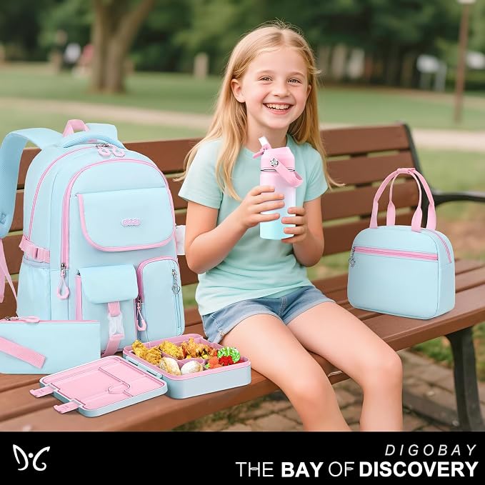 DIGOBAY Backpacks for Girls, 12PCS School Backpack with 43OZ Bento Box 14OZ Water Bottle Lunch Bag Pencil Pouch for Teen Girl Kids Elementary Primary Middle High College Travel School bag Bookbag Set - Image 9