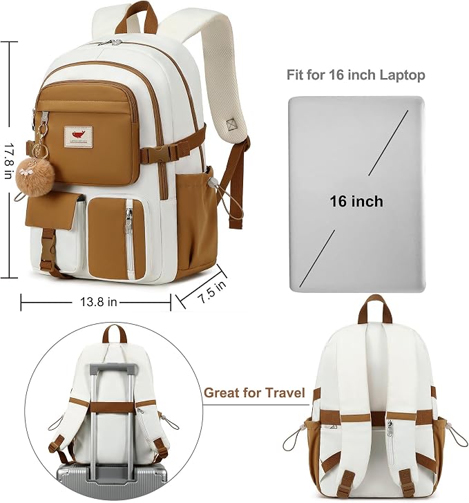 Laptop Backpack 15.6 Inch Elementary Middle High School Bag College Backpacks with Lunch Box Pencil Pouch 3 PCS Set Travel Bookbags for Teens Girls Women Students (Beige Khaki) - Image 5