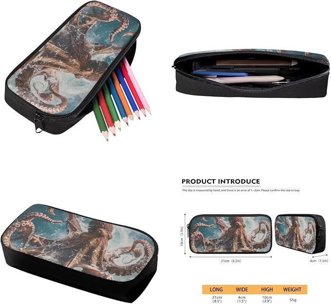 17 Inch Animal Print School Backpack And Lunch Box Set for Kids Lightweight Angry Sea Octopus Backpack for Boys Girls Sturdy School Bag with Insulated Lunchbox Pencil Case Student Bookbag - Image 6