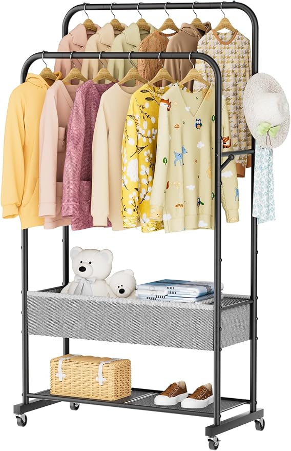 SINGAYE Wardrobe Standing Closet Clothing Rack With Shelf Hanging Clothes | Wardrobe Open Compact Small Metal Garment Hanger Stand Alone Free Standing Black Closet Rack Storage Organizer Heavy Duty by SINGAYE