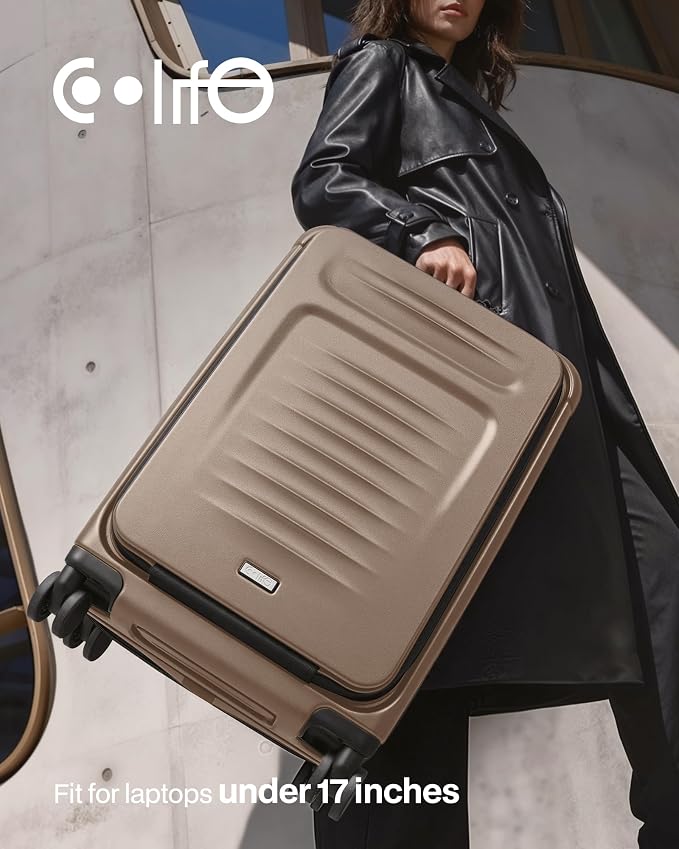 Coolife Carry On Luggage Suitcase : 22x14x9 Airline Approved Travel Luggage with Spinner Wheels, Front Pocket Expandable Hardshell Suitcases with TSA Lock Apricot - Image 8