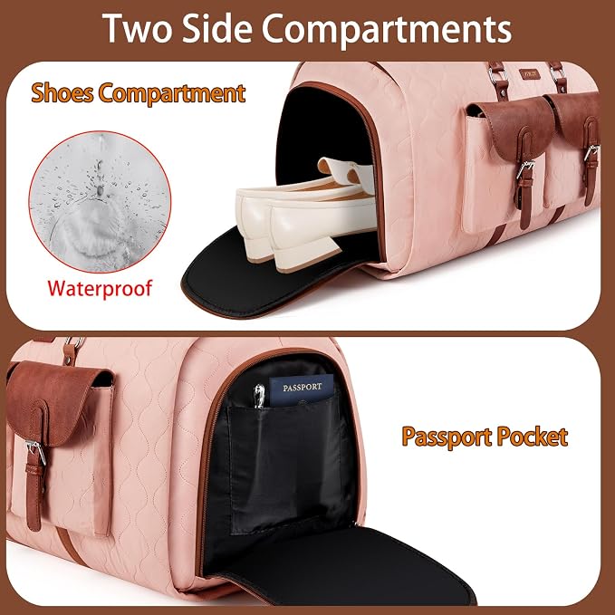 Garment Duffel Bag for Travel - ITIEZY Convertible Carry on Garment Duffel Travel Bag for Women Men Large Weekender Bag with Shoes Pouch 2 in 1 Hanging Suit Travel Duffel Bag 3pcs Set - Image 4