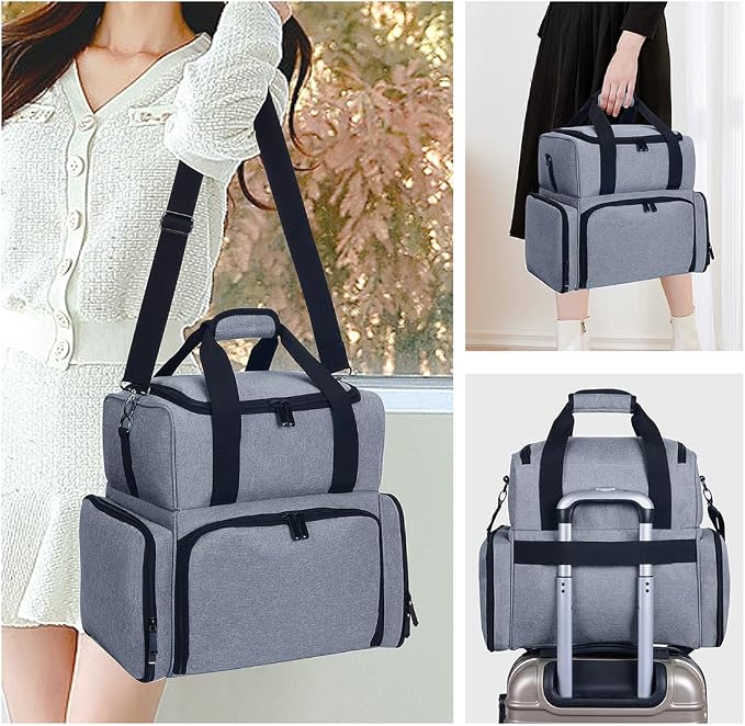 Large Makeup Bag Double Layer with 3 Removable Case,Grey | Large Makeup Bag with 3 Removable Case and 2 Removable Dividers Double Layer Travel Cosmetic Makeup Brushes Storage Section - Image 7