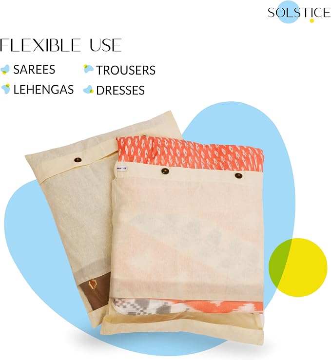 SOLSTICE Cotton Saree Cover/Saree Bags/Clothes Covers (Set of 24) big size of 16 x 14 (inches) for Clothes Storage bag, Travelling, Wardrobe Organizer with Mesh/Window (24),Off-White - Image 5