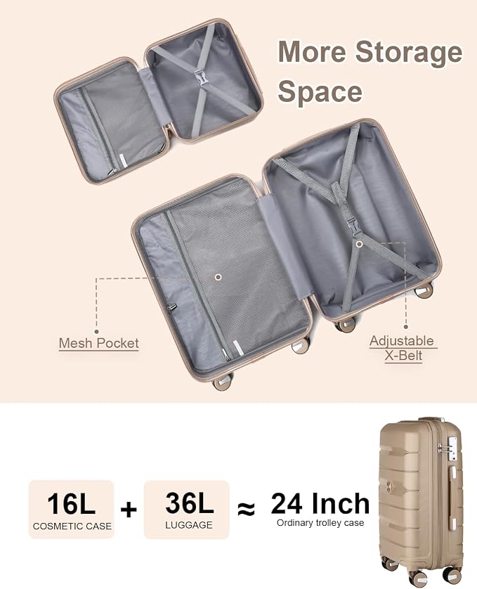 Somago 20 Inch Carry On Luggage Sets Hardside Suitcase with Double Spinner Wheels and TSA Lock YKK Zipper (Noble Golden,14/20) - Image 6