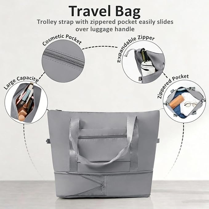 24 Inch Checked Suitcase with TSA Lock Travel Duffel Bag Wet-Dry Toiletry Bag, Grey - Image 5