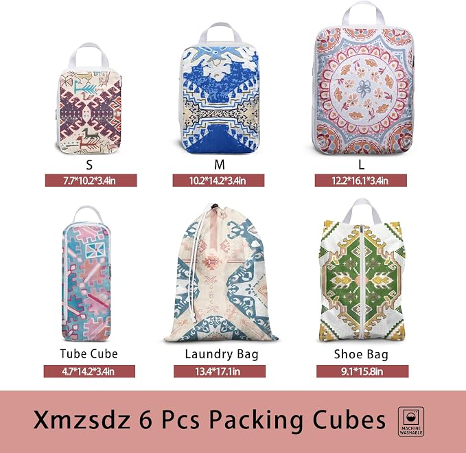 6 Pcs Compression Packing Cubes, Packing Cubes for Travel, Waterproof Luggage Organizer Bags Set, Cute Packaging Cubes for Women Kids Backpack Carry-Ons - Image 2
