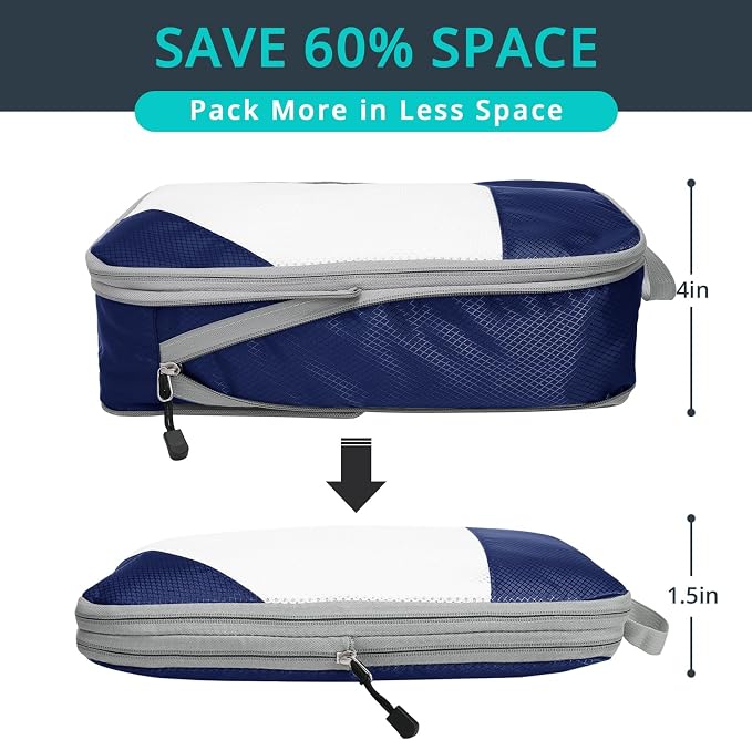 NICOSHOW 6 Set Compression Packing Cubes for Travel - Compressible, Lightweight, and Space-Saving Packing Cubes, Travel Essentials for Women, Navy - Image 2