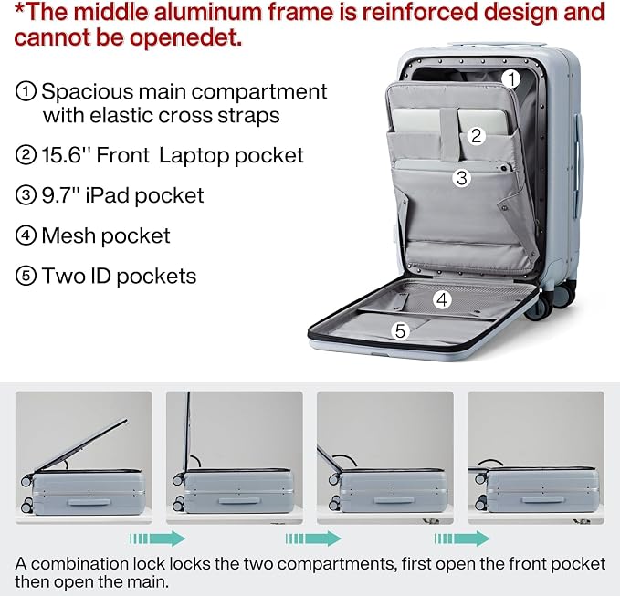 Hanke 20 Inch Carry On Luggage Hard Shell Suitcases with Wheels Luggage Suitcase Travel Luggage for Women Men Rolling Luggage Bags for Business Trip Weekender-Grey - Image 4