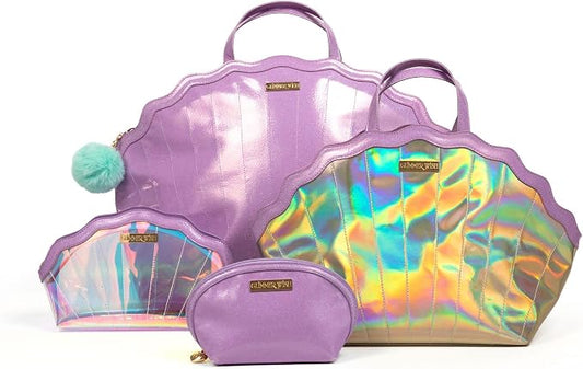 Glimmer Wish Mermaid Travel Luggage Set - Overnight Bag, Shell Cosmetic Bag, Selfcare Keepall, and Purple Pearl Pouch, Set of 4 Travel Bags for Teens and Girls by GlimmerWish
