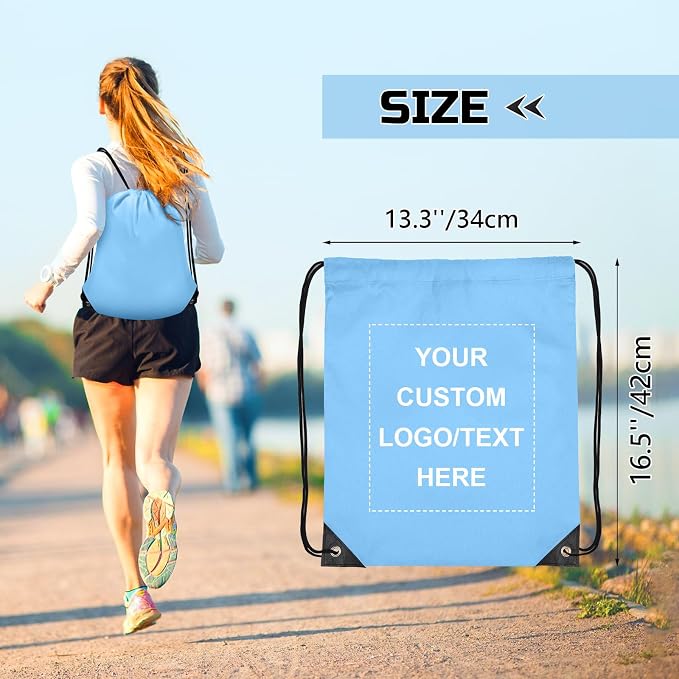 Grneric Custom Drawstring Bags Bulk 10/20/50/100/200 Pack, Promotional Items With Your Logo Personalized String Backpack for Gym, Sport, Travel, Sky Blue - Image 3