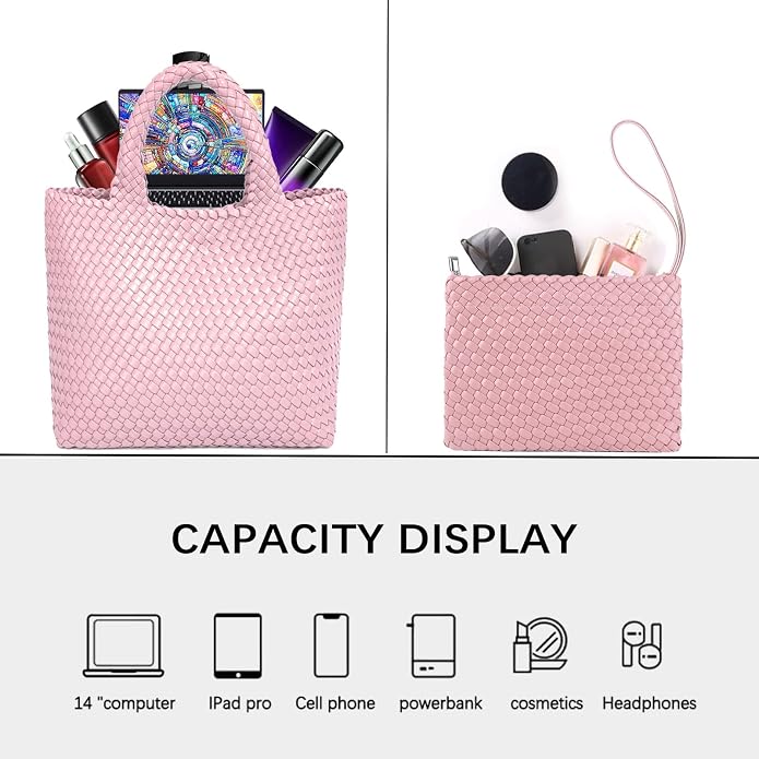 JINMANXUE Fashion Woven Bag Shopper Bag Travel Handbags and Purses Women Tote Bag Large Capacity Shoulder Bags - Image 5