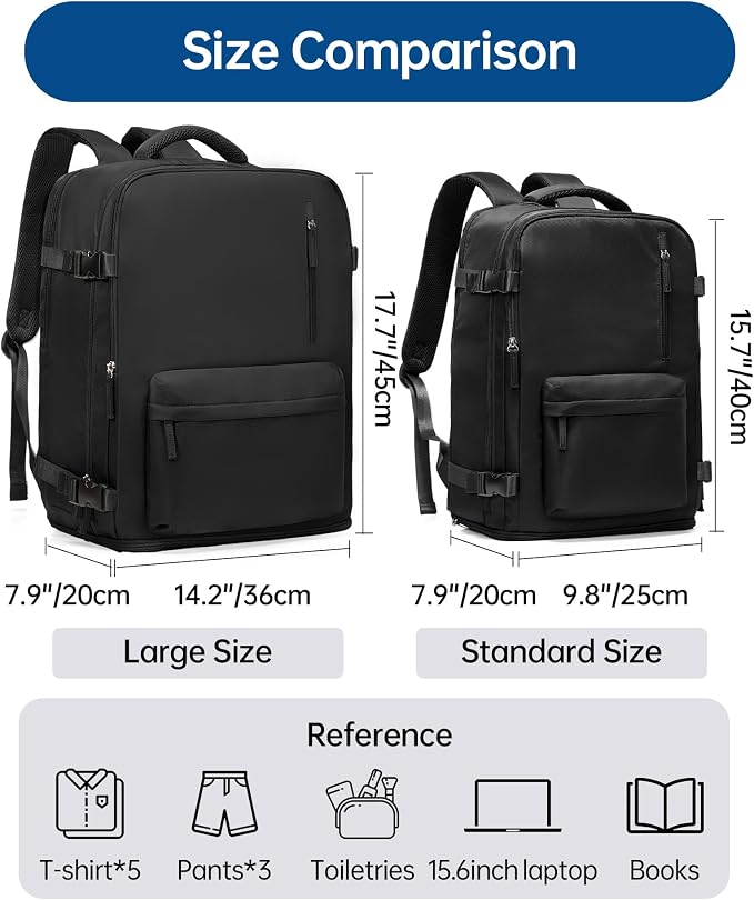 Carry on Travel Backpack for Women Men Large Hiking Laptop College Backpacks Personal Item Bag Waterproof Lightweight Backpack Flight Approved Mochilas de Viaje for Weekender Business,Black - Image 2