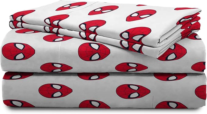 Jay Franco Kids Sheet Set with Fitted, Flat Sheets & Pillow Cover - Ultra-Soft Bedding with Pillowcase for Room Decor, Red - Spiderman, 4 Piece Queen - Image 6