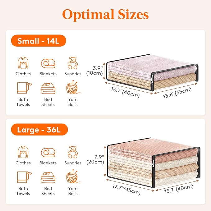 Lifewit 14L Clear Sheet Storage Bags with Zipper 12 Pack, Plastic Sweater Storage Bins for Clothing, Vinyl Foldable Clothes Containers Organizers for Closet, Blankets, Bedding 15.7 x 13.8 x 3.9 Inch - Image 3