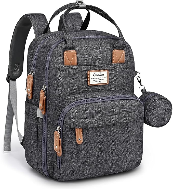 RUVALINO Diaper Bag Backpack - Multifunction Waterproof Travel Backpack, Baby Bag with Changing Pad & Stroller D-Ring & Pacifier Case - Travel Essentials & Baby Registry Search - Unisex, Dark Gray by RUVALINO