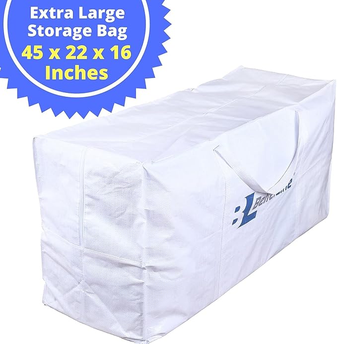 Extra Large Storage Bag - Heavy Duty 45x22x16 Inches Huge Tote Duffel with Max Load of 100 lbs. (45kg) - Tear-resistant & Water-resistant Polypropylene Woven Cloth, With Zippers - Image 3