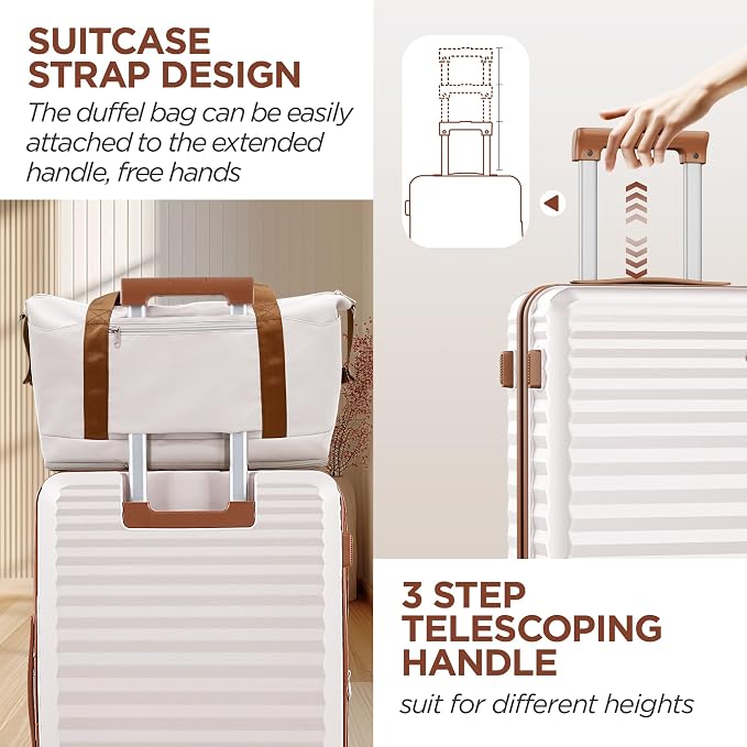 SHOWKOO Carry On Luggage Hardshell Lightweight Luggage Set, Suitcase with Double Spinner Wheels Tsa Lock White 3 piece set Beige White (DB/TB/20in) - Image 5