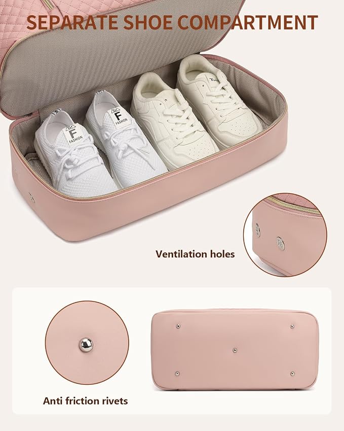 Weekender Bags for Women Travel, Under Seat Carry On Bags for Airplanes Overnight Bag with Shoe Compartment Luggage Sleeve, Foldie Travel Tote Bag Hospital Bag, Travel Gifts, Pink - Image 4
