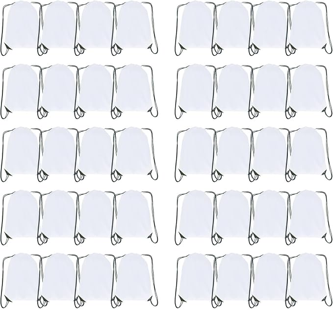Drawstring Backpack Bulk 40 Packs Draw String Bags for Gym Sports Trip Pedestrianism Cinch Sack DIY for Women Men (white) by Unknown