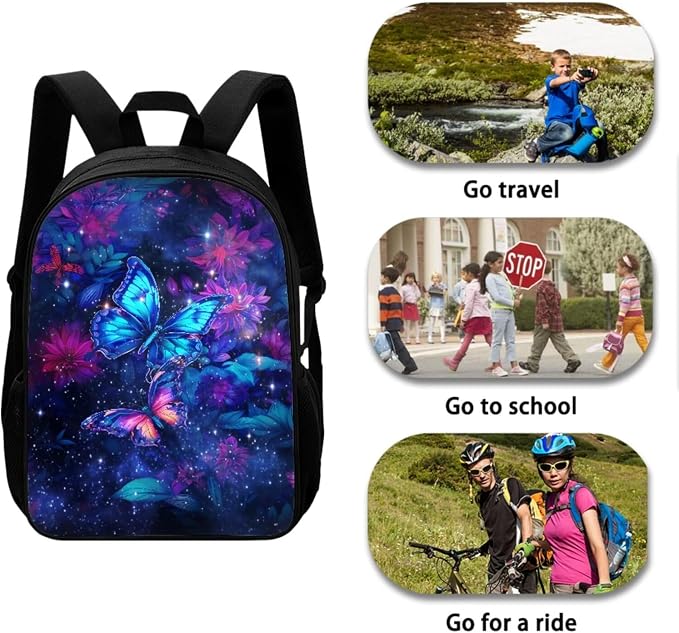 Mumeson Galaxy Butterfly School Backpack Lightweight Outdoor Casual Daily Daypack 3 in 1 Backpack Insulated Thermal Lunch Bag Tote Bag Pencil Stationery Storage Pouch Pencase - Image 4