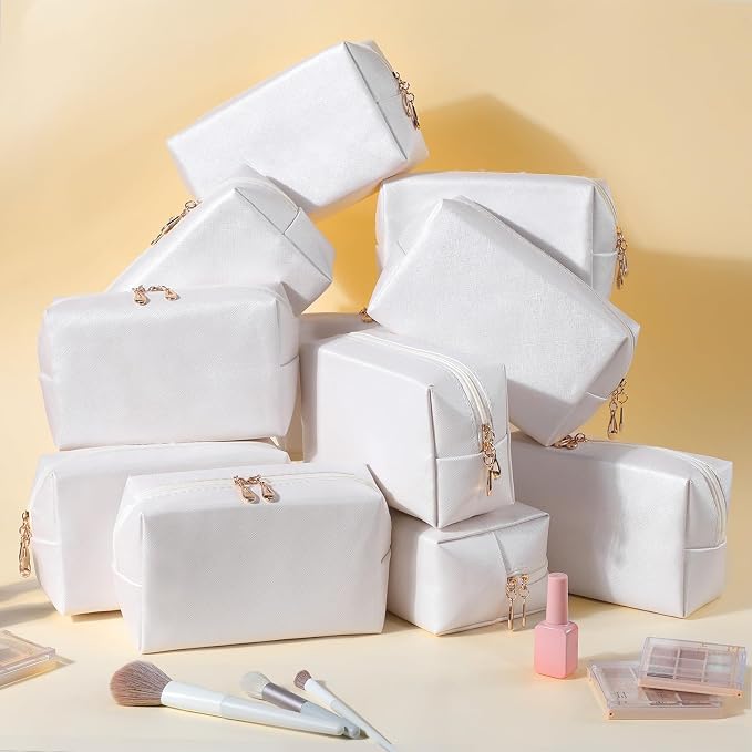 50 Pcs Makeup Bag Bulk PU Leather DIY Cosmetic Plain Preppy Makeup Pouch Portable Waterproof Toiletry Bags for Women Travel Pencil Case Cosmetic Organizer (White) - Image 6