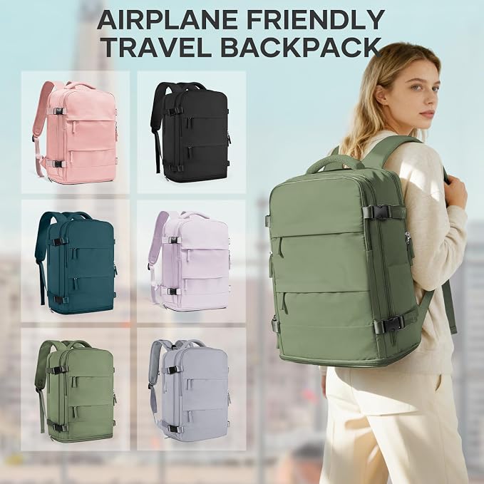 coowoz Travel Backpack For Women Men,Carry On Backpack,Hiking Backpack Waterproof Outdoor Sports Rucksack Casual Daypack travel essentials（Gray Green） - Image 8