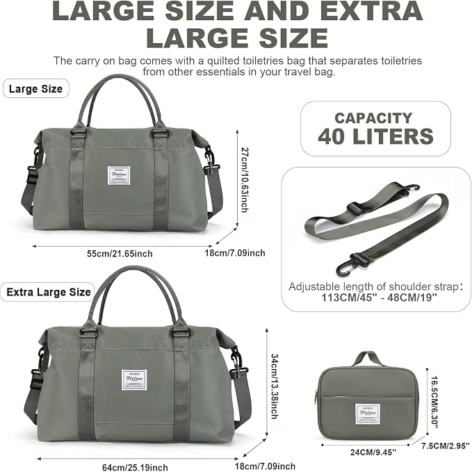 HYC00 Travel Duffel Bag with Toiletry Bag,Weekender Overnight Bag for Women,Carry-on Bag with Wet Pocket,Gym Bag,Extra Large,Olive Green - Image 2