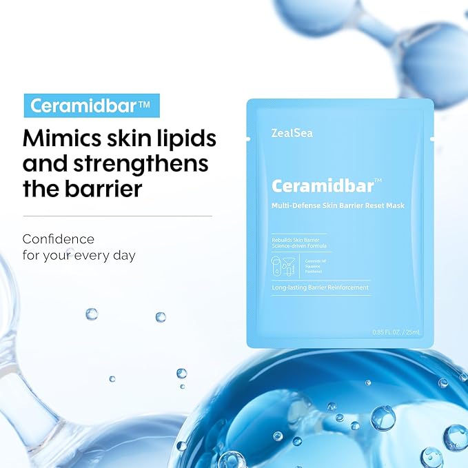 ZealSea Cicalix & Ceramidbar Face Masks Skincare Set, Derm Solution Sheet Mask for Multi-Trigger Sensitivity, Soothing & Calming, Strengthen & Restore Skin, Facial Mask with Cica & Ceramide, 16 Pack