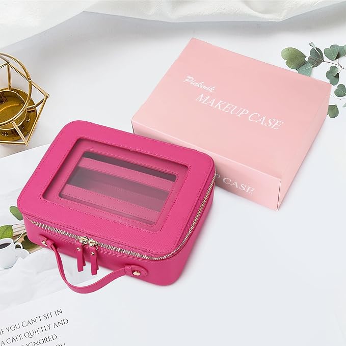 Pinkmik Clear Makeup Bag with Brush Bag 3pcs Waterproof Travel Case for Cosmetics and Toiletries Women's Makeup Organizer with Zipper (X/Fuxia, L+M+SLIM) - Image 7