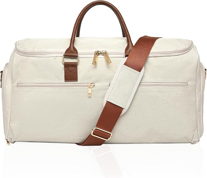 seyfocnia Carry On Garment Bag for Women, Convertible Travel Garment Bag, 2 in 1 Hanging Suitcase Suit Business Travel Bag Overnight Bag, White Brown by Seyfocnia