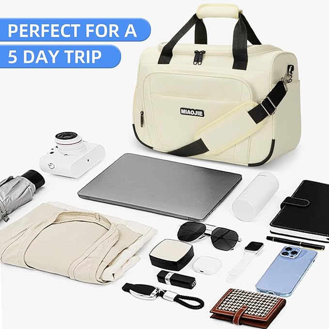 Underseat Carry On Luggage Lightweight Travel Tote Weekender Bag Overnight Duffle Bag for Travel, Travel Essentials Personal Item Travel Bag for Women and Men, Beige-16Inch - Image 4