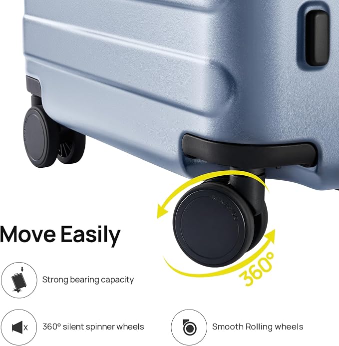 NINETYGO Carry On Luggage 22x14x9 Airline Approved, 20 Inch Luggage with Smooth Spinner Wheels, Lightweight, Hard Shell PC Suitcase Carry-On, Travel Luggage, TSA Approved (Shadow, Rhine Basic) - Image 8