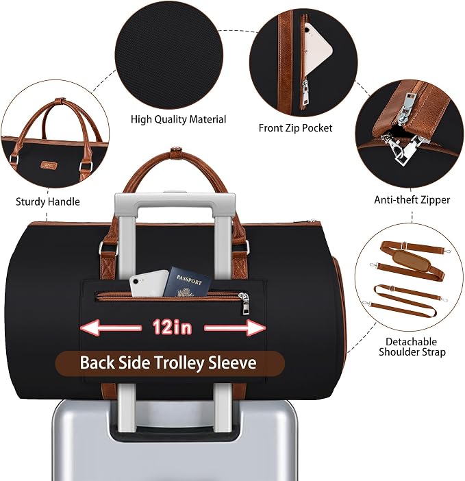 Convertible 2-in-1 Garment Bags for Travel, 50L Carry On Garment Duffle Bag With Shoe Compartment Large Weekender Bag for Women Men Hanging Suitcase Suit Travel Duffel Overnight Bags 4pcs Set - Image 4