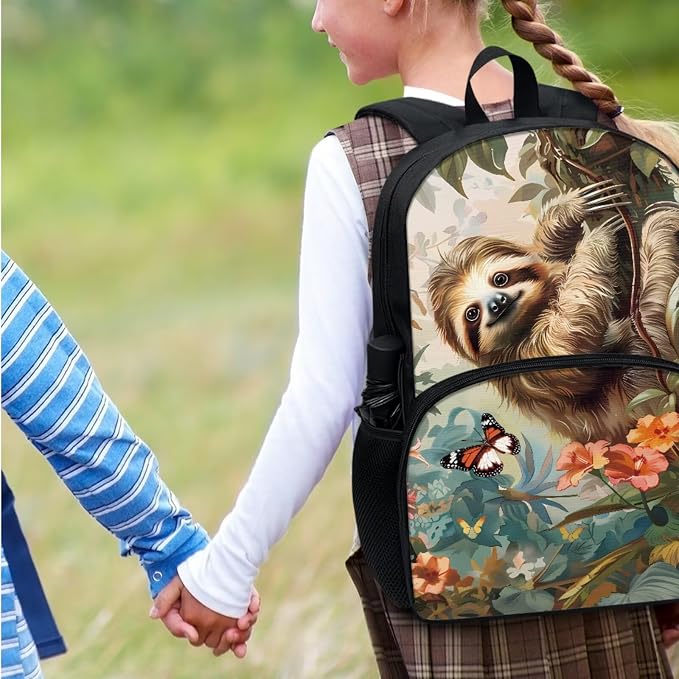 Cartoon Sloth Schoolbag Children Sloth Backpack Set of 4,With Durable Insulated Reusable Lunch Box Pencil Holder Case Water Bottle Carrier Bag Crossbody Bags for Teens Boys Girls - Image 3