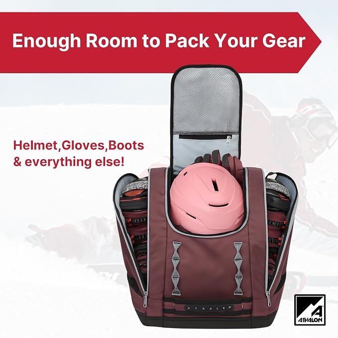 Athalon Everything Ski Boot Bag Gear Pack with Ventilated Boot Compartments, Waterproof Bottom, Hideaway Helmet Sling, 58.5 Liter Capacity - Image 2