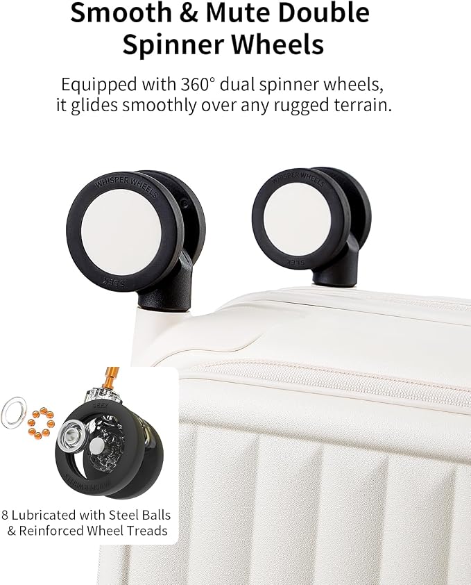 Expandable Top Open Carry On Luggage 22x14x9 Airline Approved, 20 Inch Hard Shell Carry On Suitcase with Spinner Wheels,Travel Small Luggage for Women Men,Coconut White - Image 6