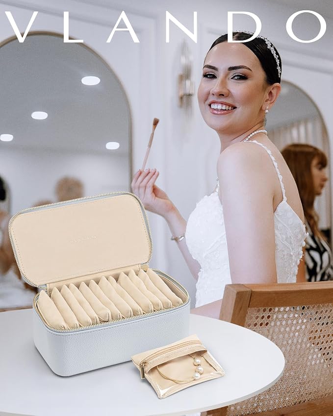 VLANDO Travel Jewelry Case Organizer,Small Jewelry Box with 12 Velvet Jewelry Storage Pockets,Christmas Gift Ideas for Bride Friends Women Girls-Baby Blue - Image 5
