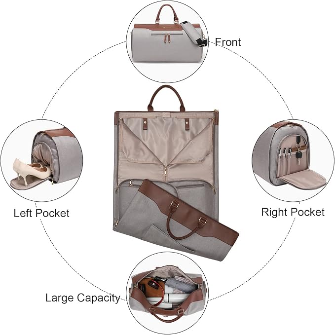 Modoker Convertible Garment Bag with Shoulder Strap, Carry on Garment Duffel Bag for Men Women - 2 in 1 Hanging Suitcase Suit Travel Bags, Caramel - Image 5