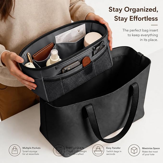 GIVLEFLY Purse Organizer Insert for Tote Bag, 11.81 Inch Satin Bag Organizer, Multi Pocket Handbag Organizer for Everyday Totes - Image 5
