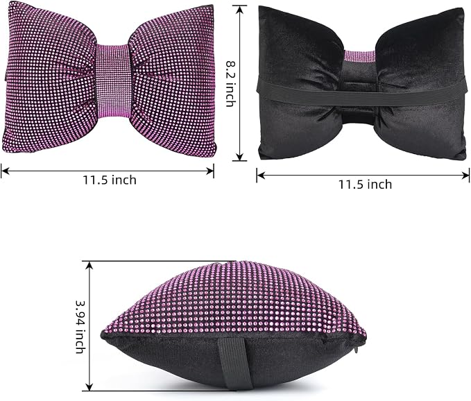 2 PCS Bling Car Pillows,Rhinestones Bowknot Car Headrest Pillow,Pink | Car Neck Pillow for Driver Relax Neck Support,Sleeping Travel Support Neck Pillow,Diamond Interior Accessories for Women - Image 3